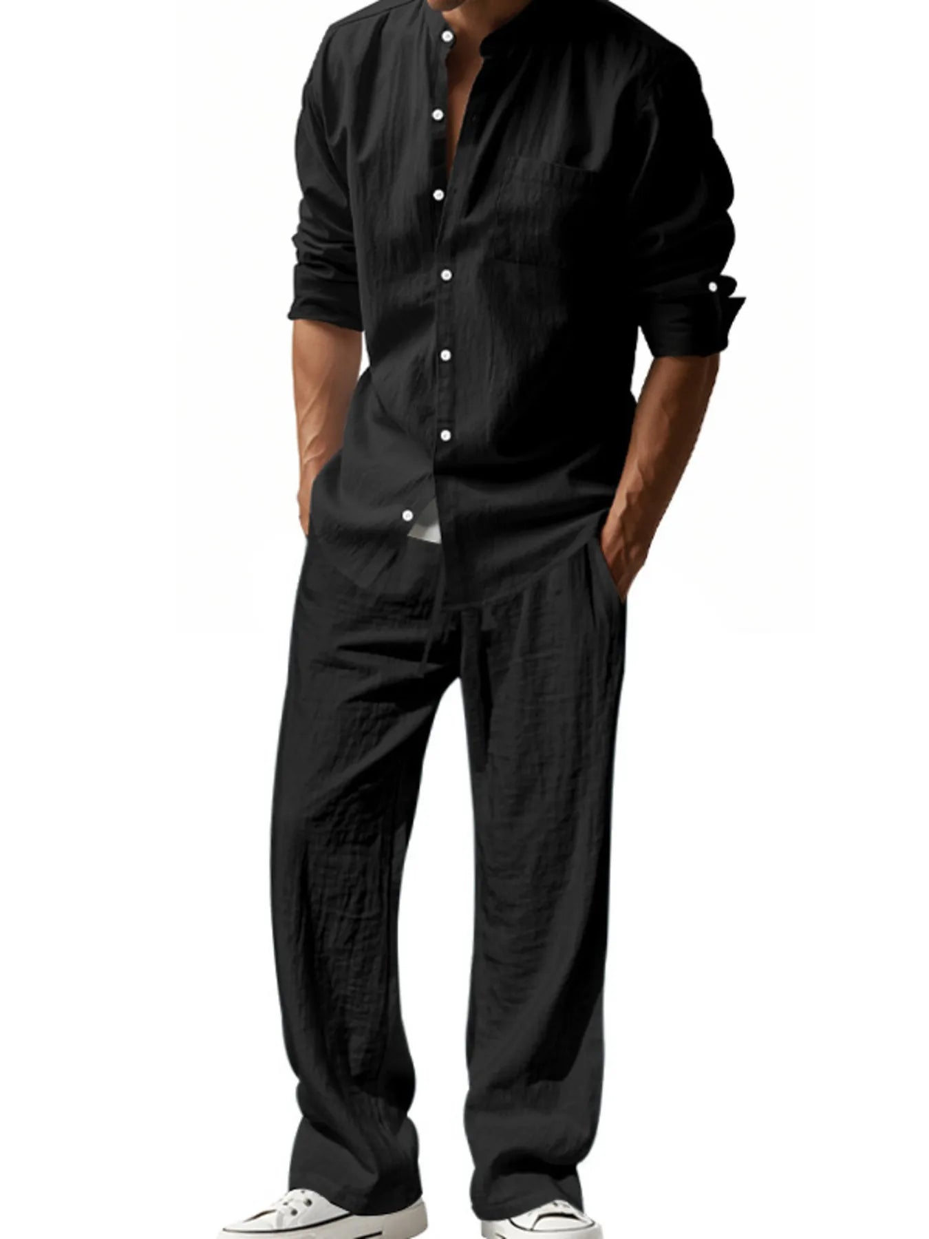 Men's Full Size Button Up Shirt and Pants Set Plus Size - kinko