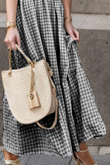 Full Size Smocked Ruffled Plaid Ruffle Hem Dress - kinko