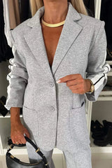 Full Size Contrast Lapel Collar Top and Pants Set - kinko