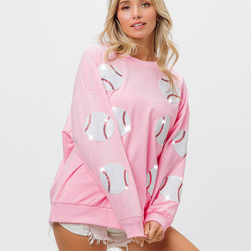 Spring Popular Baseball Sequined Sweatshirt Lazy Long Sleeve Tops Outerwear Women - kinko Global Holdings inc