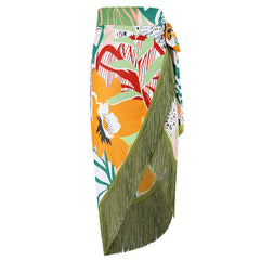 Retro-Einteiler-Badeanzug für Damen, konservativ geschnitten, bauchfrei, dünner Rock mit Frühlingsquasten, Strand-Set