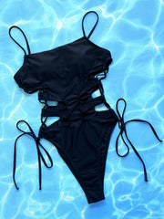 One Piece Bikini Bikini Solid Color Hollow Out Cutout Strap One Piece Swimsuit Crisscross