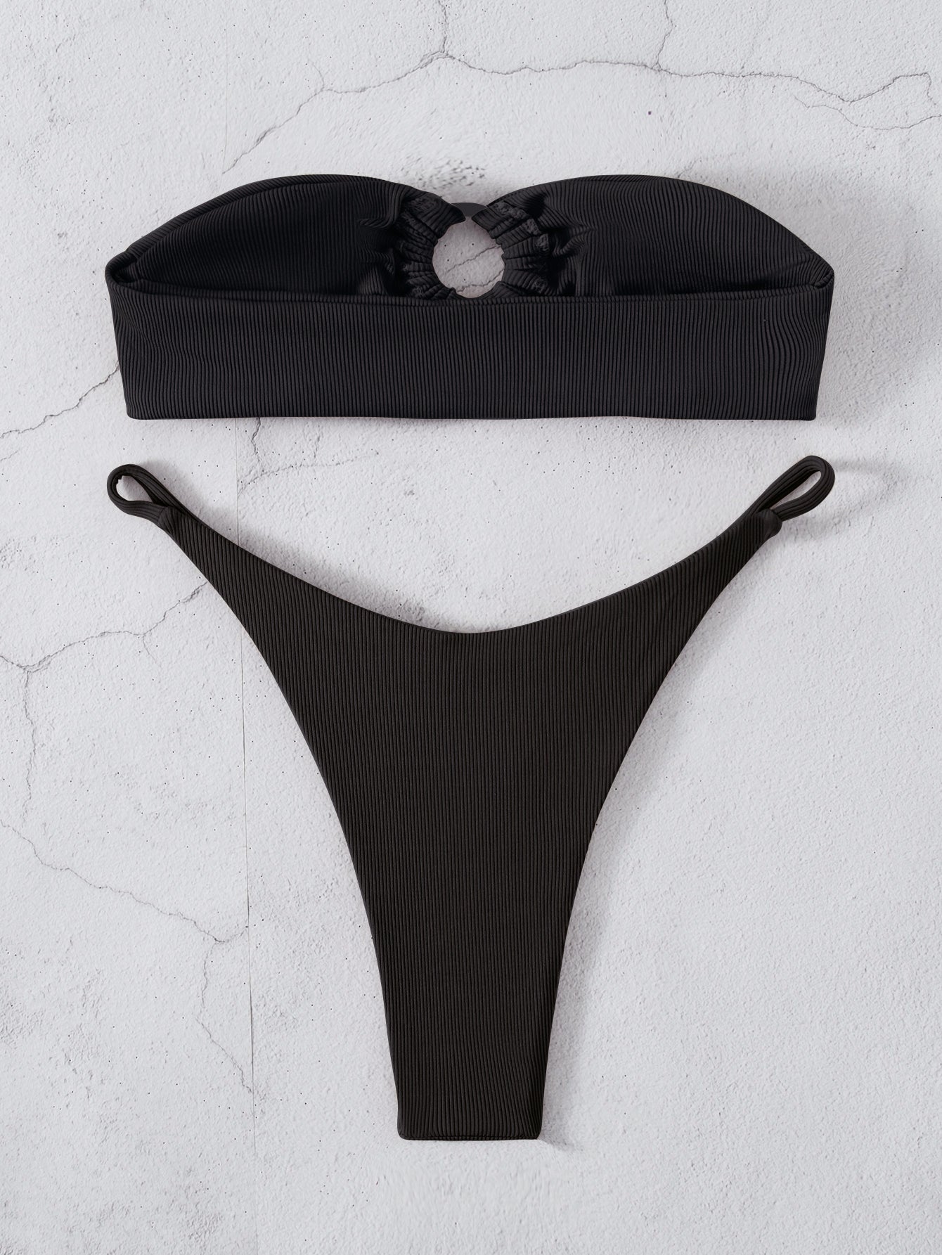 Swimwear Solid Color Flat Chest Bikini Set French Sexy Bikini Swimsuit - kinko Global Holdings inc