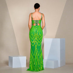 V-neck Strap Sequined Fishtail Evening Dress - kinko