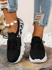 Cutout Leopard Lace Up Mesh Athletic - kinko