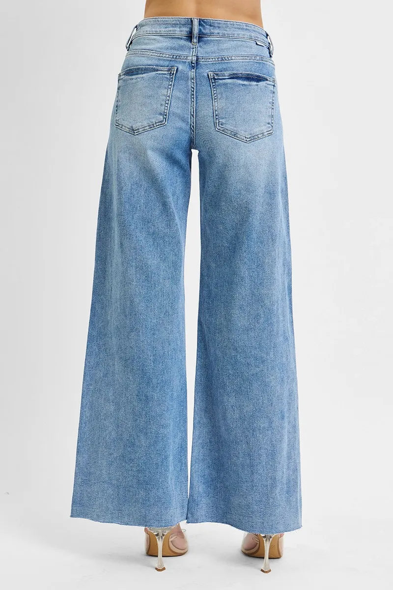 RISEN Full Size Tummy Control High Rise Ankle Palazzo Jeans Plus Size - kinko