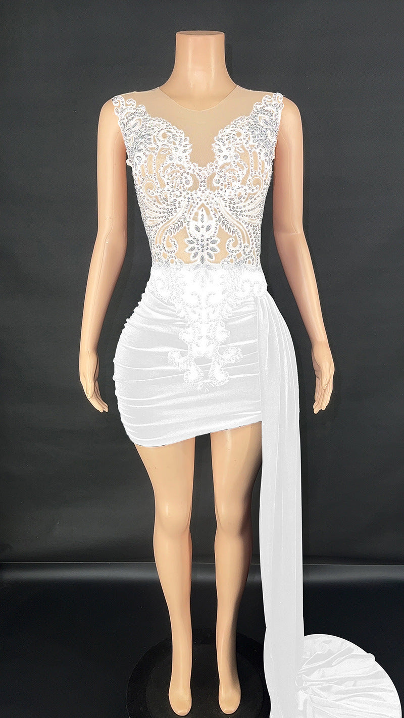 Summer Luxury Evening Dress Female Singer Stage Costume Senior Dress Side Trailing Skirt - kinko