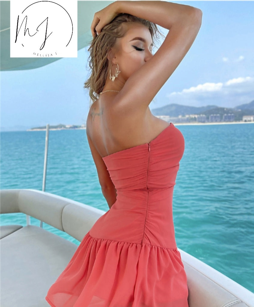 Off Shoulder Cut-Out Ruffle Dresses - kinko