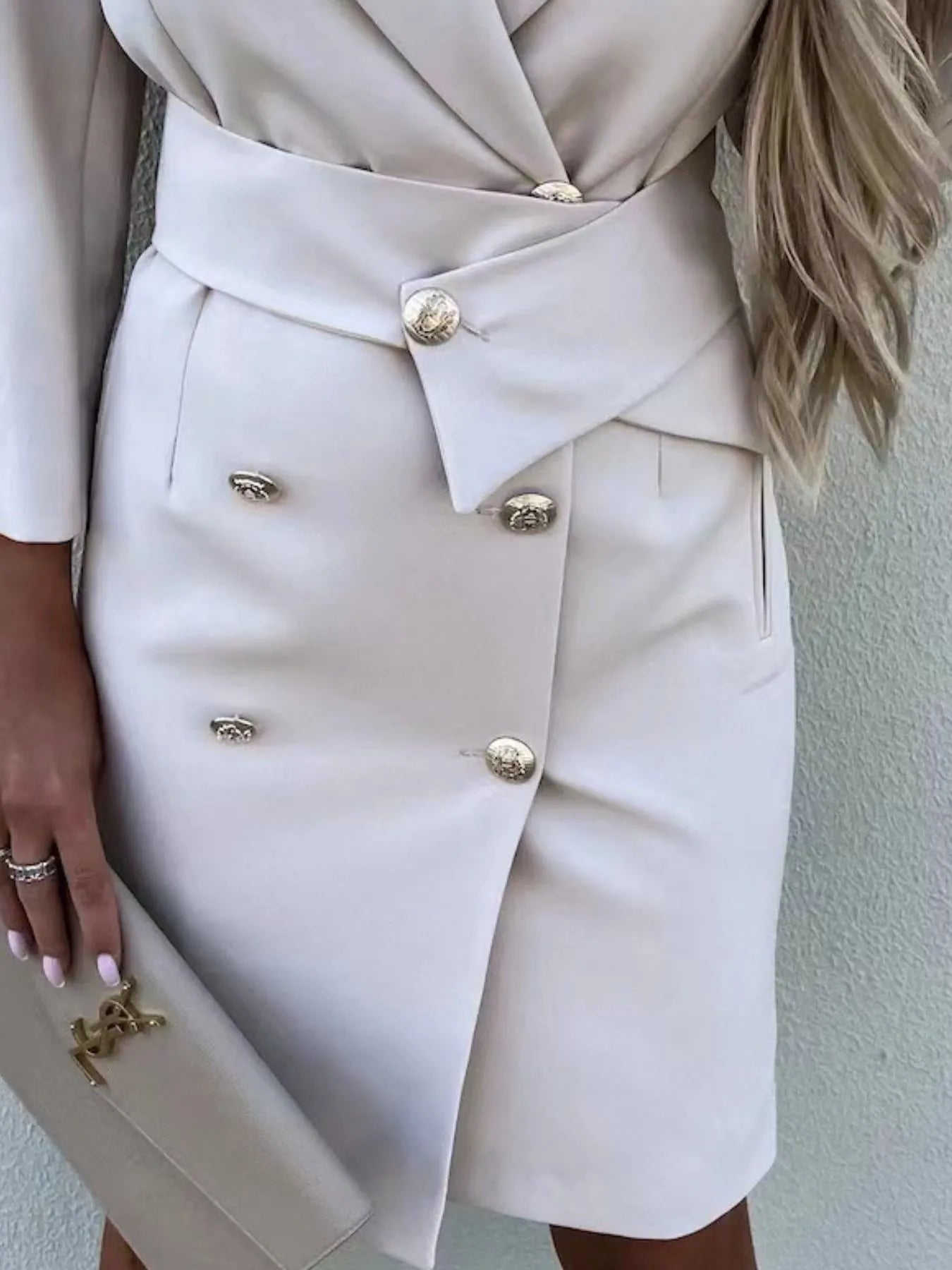 Double-Breasted Lapel Collar Longline Blazer - kinko