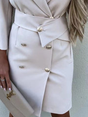 Double-Breasted Lapel Collar Longline Blazer - kinko