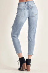 RISEN Distressed Slim Cropped Jeans - kinko