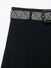 Belt Linen Blend Midi Skirt Skirt - kinko
