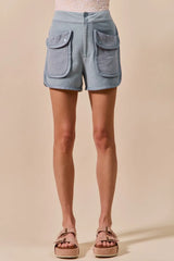 SO ME Mineral Washed Terry High Rise Cargo Shorts - kinko