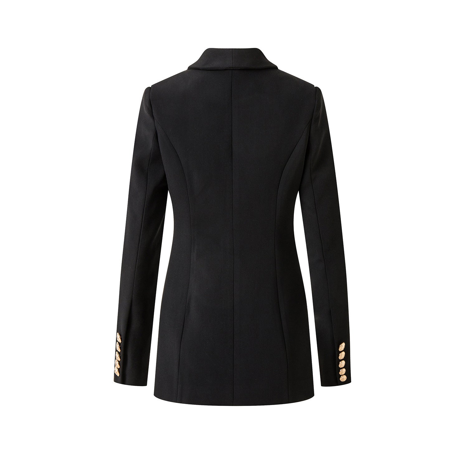Double Breasted Pure Black Waist Slim-fit Commute Blazer Collar Coat - kinko