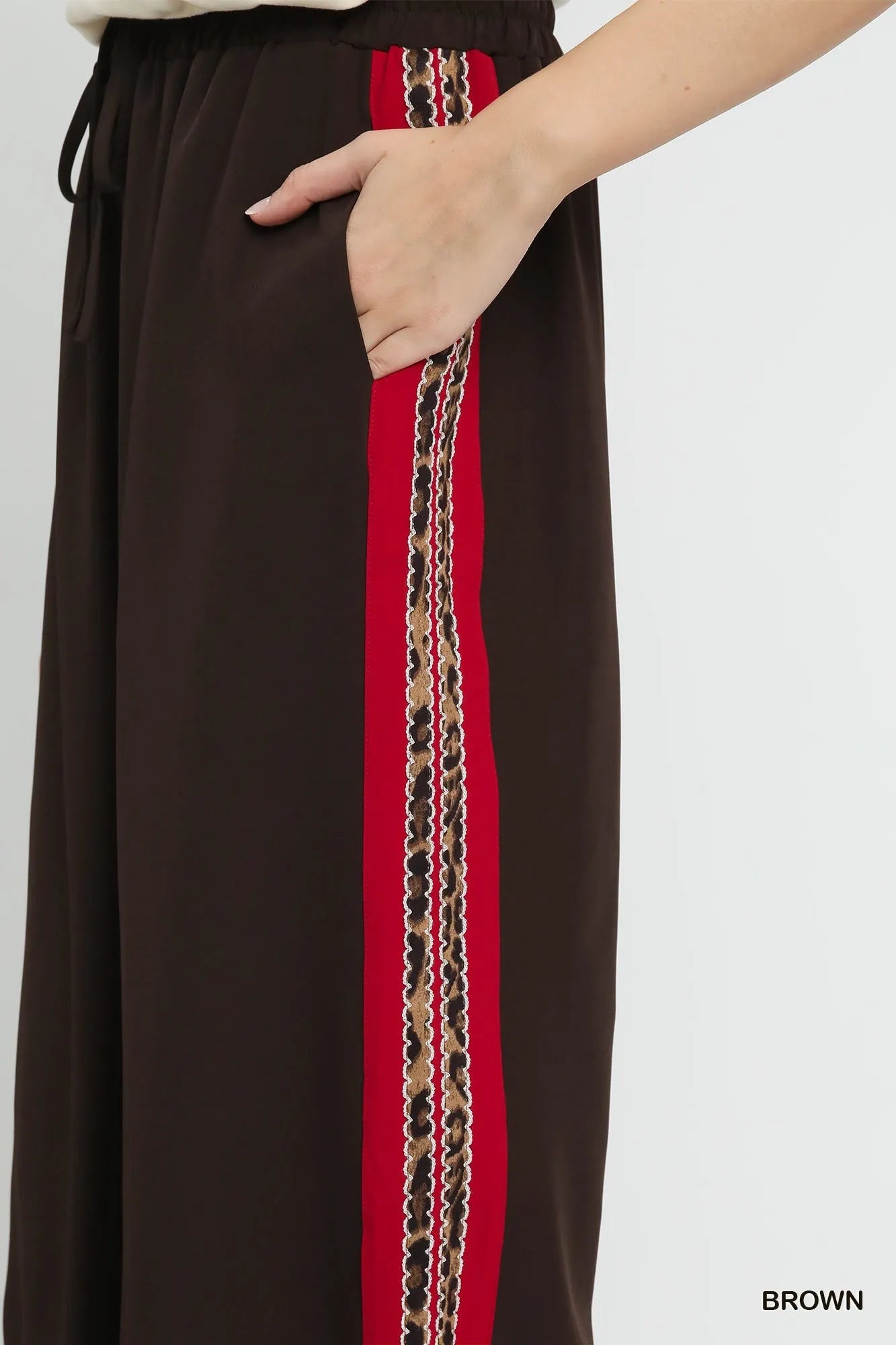 Umgee Wide Leg Pants with Contrast Side Trim - kinko