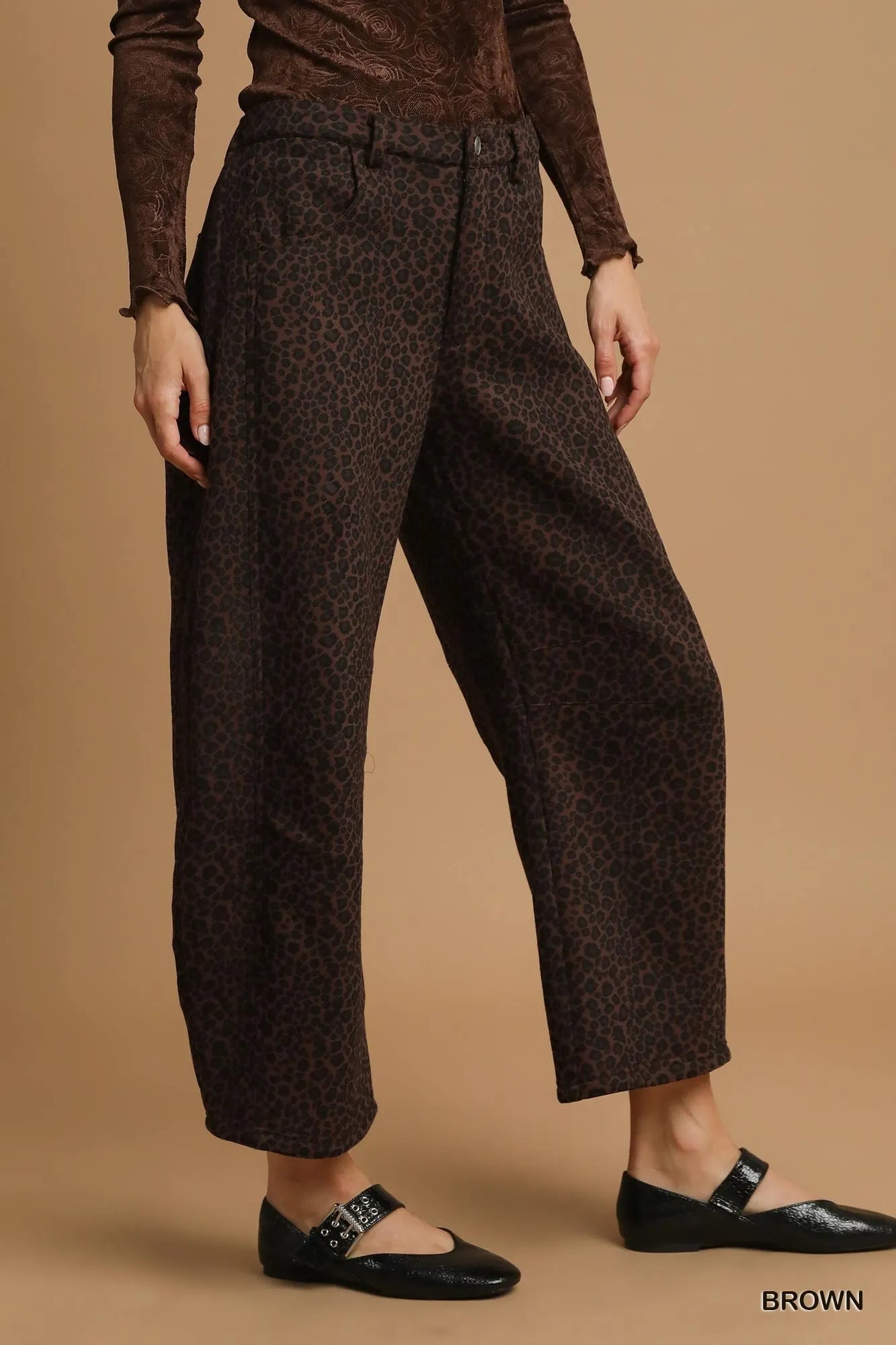 Umgee Leopard Print Wide Leg Pants - kinko