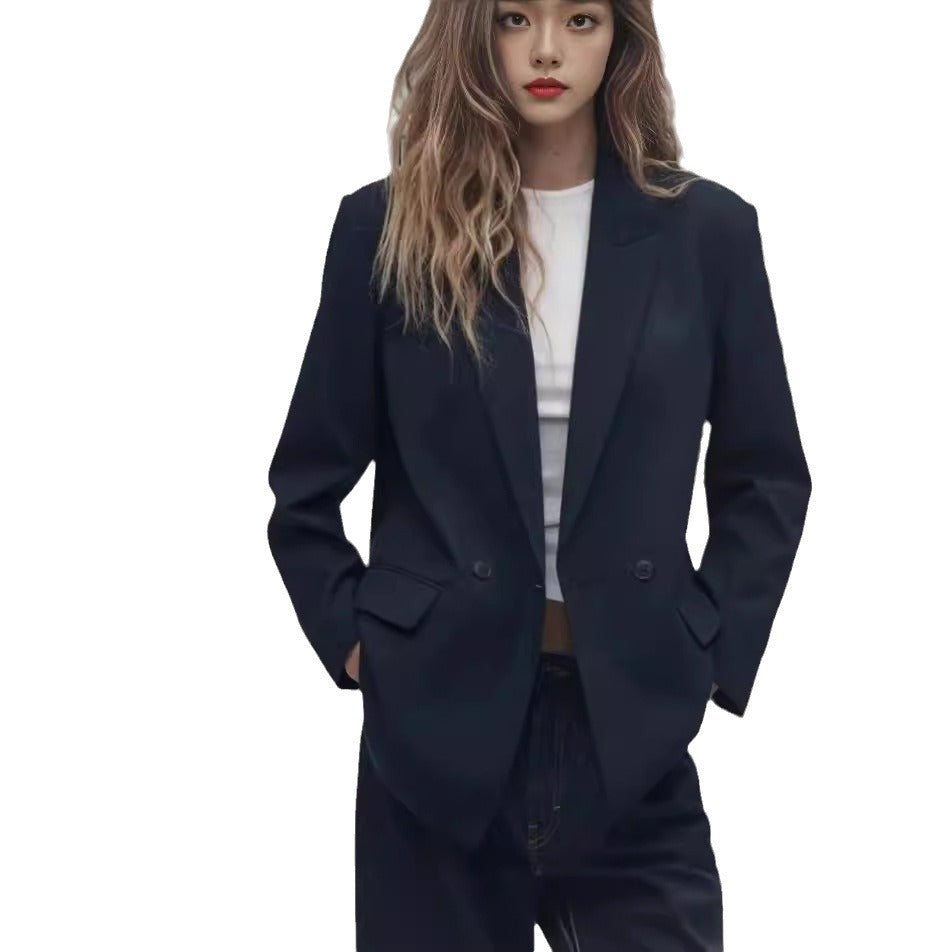 Women's Loose Casual Double Breasted Blazer - kinko