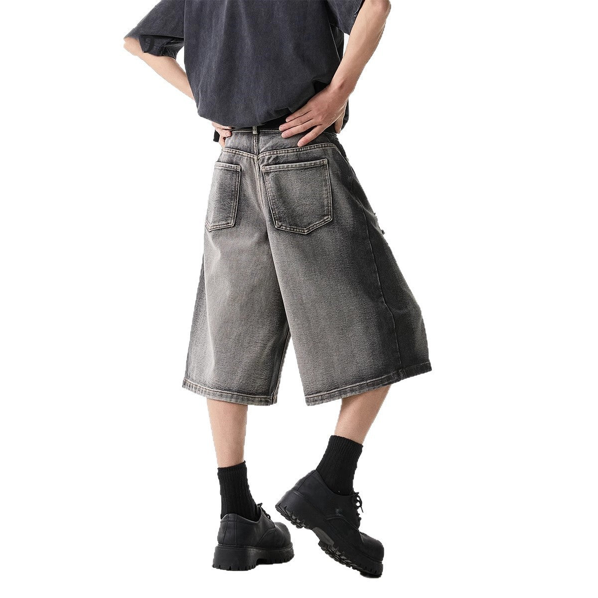 High Street Water Washed Hole Denim Shorts - kinko