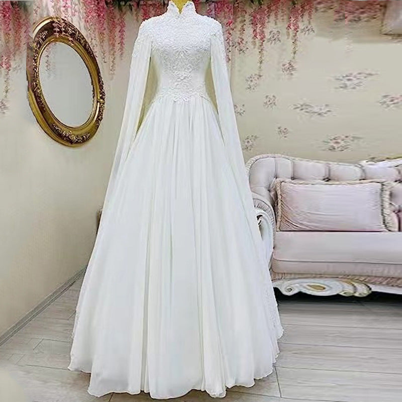 Lace Slim Long Sleeve Fishtail Wedding Dress - kinko