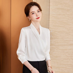 Long Sleeve V-neck New Acetate All-matching Pullover Business Wear Bottoming Shirt For Women - kinko