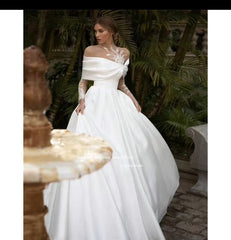 Raglan Sleeve Long Sleeve White Tutu Skirt Satin Wedding Dress - kinko
