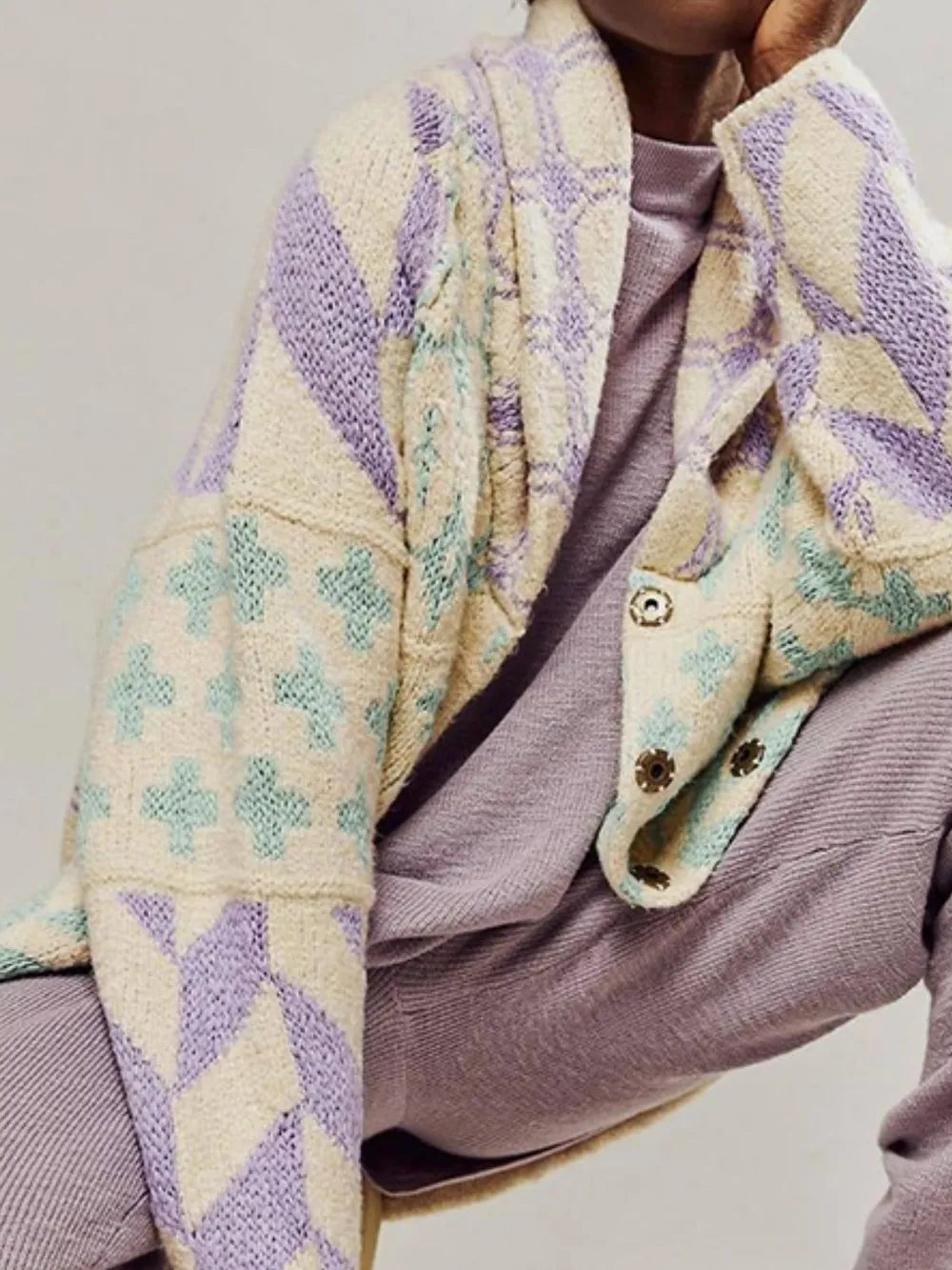 Collared Neck Long Sleeve Cardigan - kinko