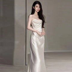 Satin Light Wedding Dress French White - kinko