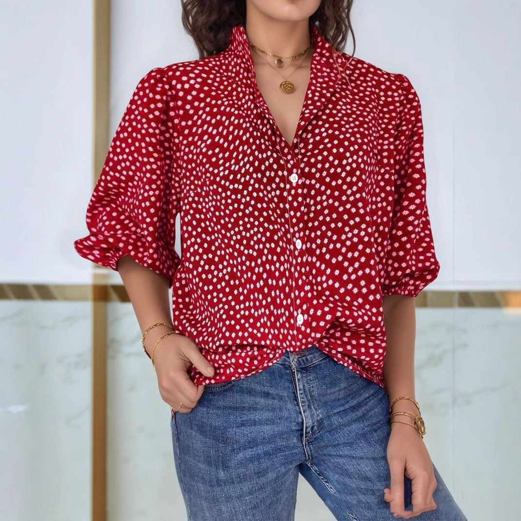 Women's Loose Print Versatile Button Up Shirt - kinko