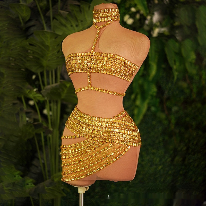 High-end And Fashionable Rhinestone Tube Top Short Skirt Top Vest - kinko