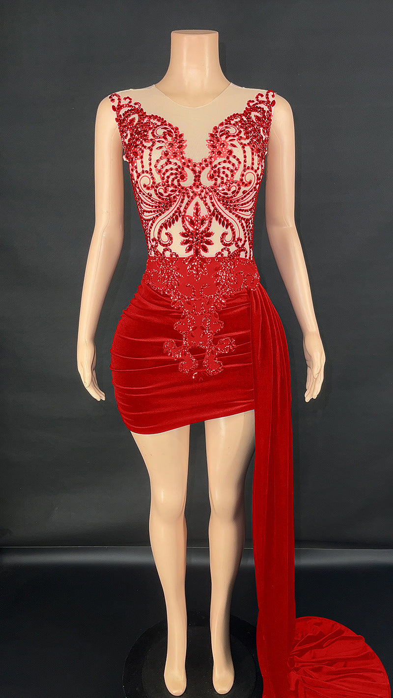 Summer Luxury Evening Dress Female Singer Stage Costume Senior Dress Side Trailing Skirt - kinko