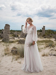 Round Collar Gauze Embroidered One-piece Dress Wedding Dress - kinko