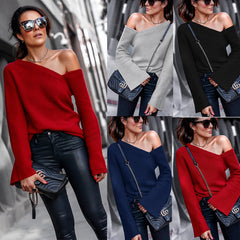 Fall Winter Fashion Round Neck Long Sleeve Off Shoulder