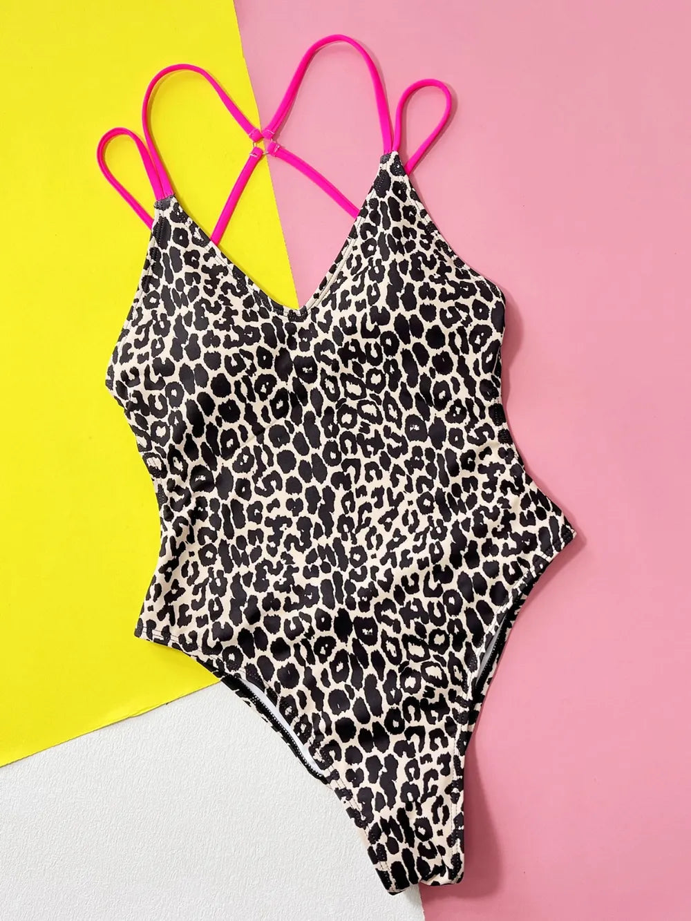 Leopard Plunge Spaghetti Strap One-Piece Swimwear - kinko