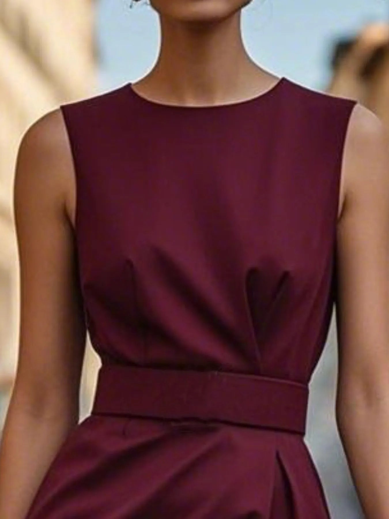 Round Neck Sleeveless Midi Sheath Dress - kinko