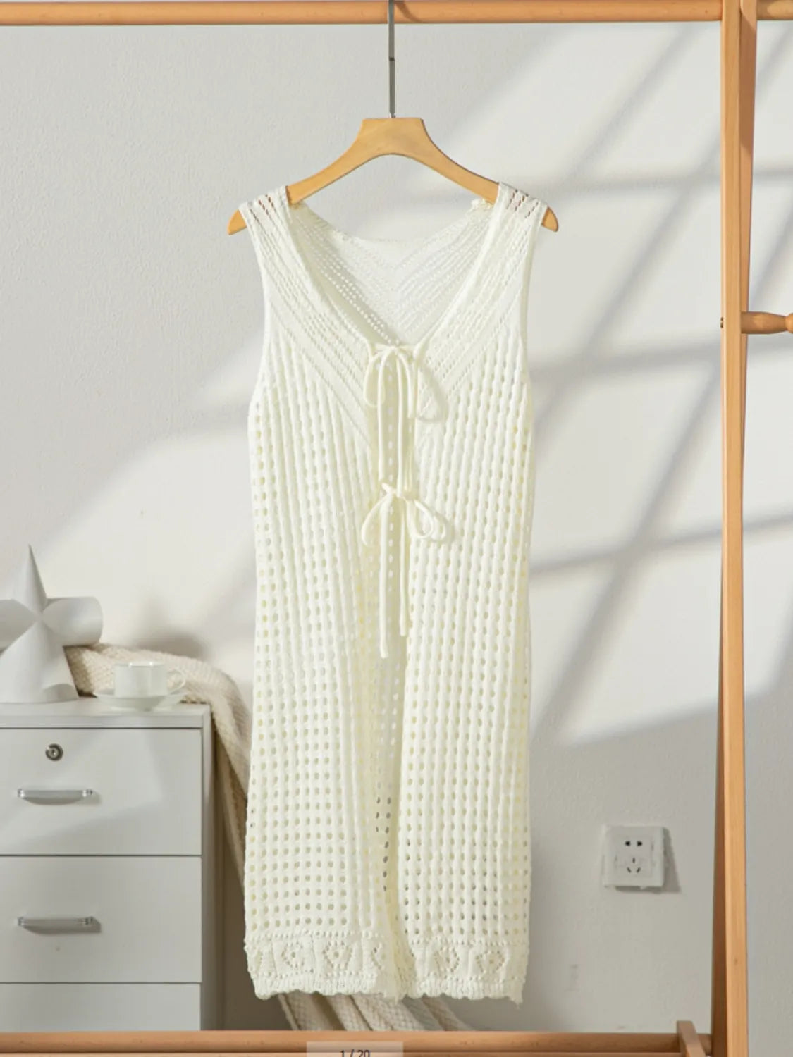 Front Tie Crochet Sleeveless Longline Cardigan - kinko