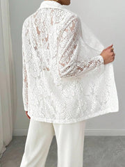 Lace Lapel Collar Long Sleeve Blazer - kinko