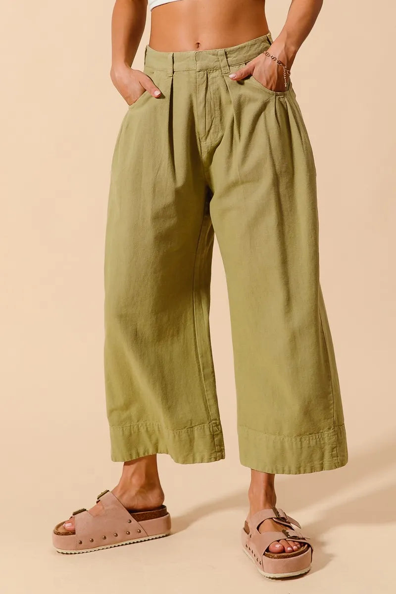 SO ME Mid Rise Wide Leg Chino Pants With Pockets - kinko