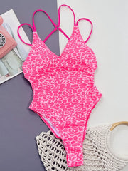 Leopard Plunge Spaghetti Strap One-Piece Swimwear - kinko