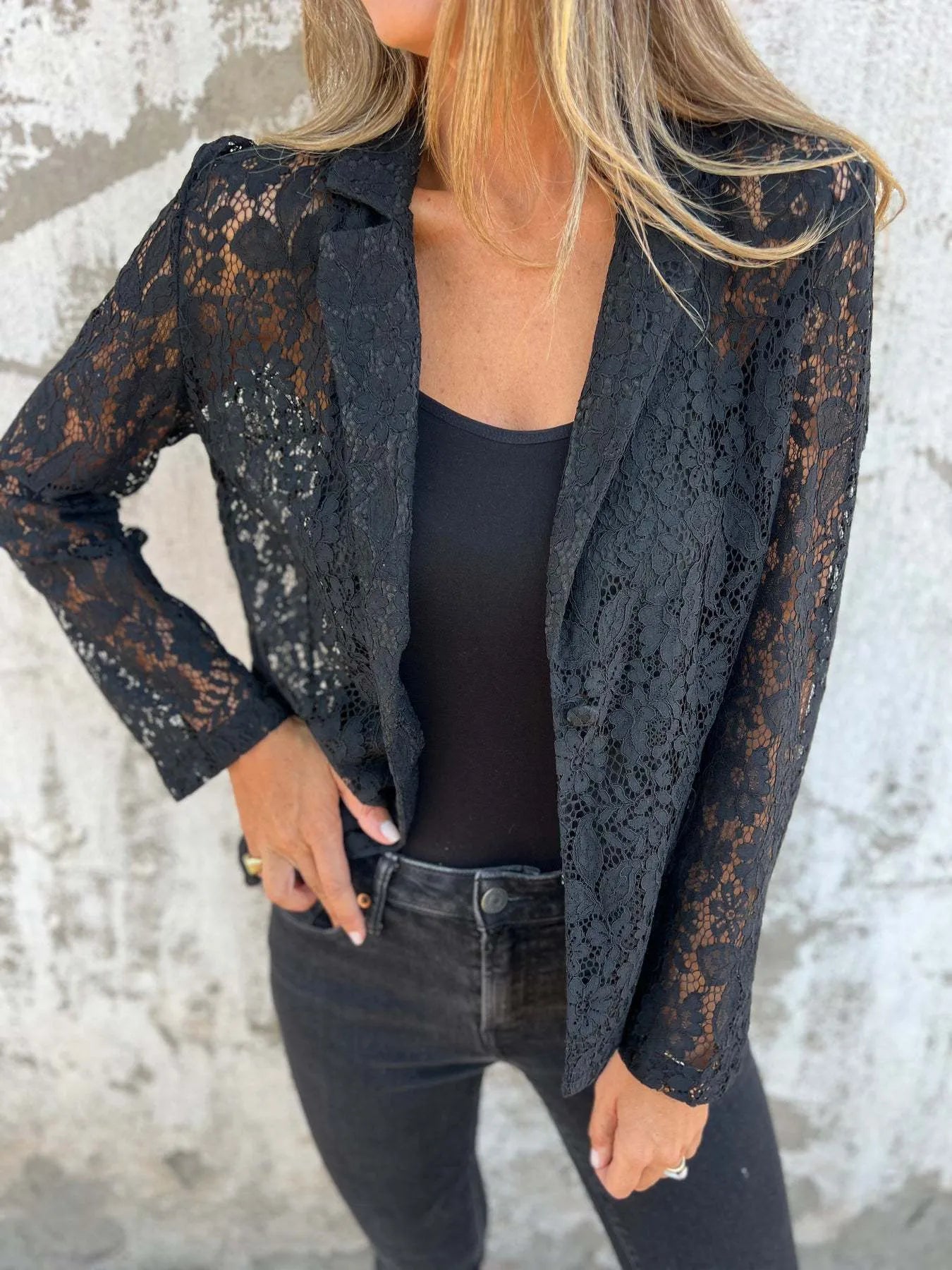 Full Size Lace Open-Front Blazer Plus Size - kinko