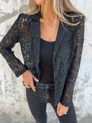 Full Size Lace Open-Front Blazer Plus Size - kinko