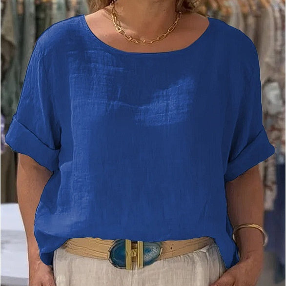 Summer New Women's Solid Color Polyester Buttons Shirt - kinko