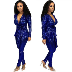 Women's Slim-fit Fashion Bronzing Long-sleeved Two-piece Suit - kinko
