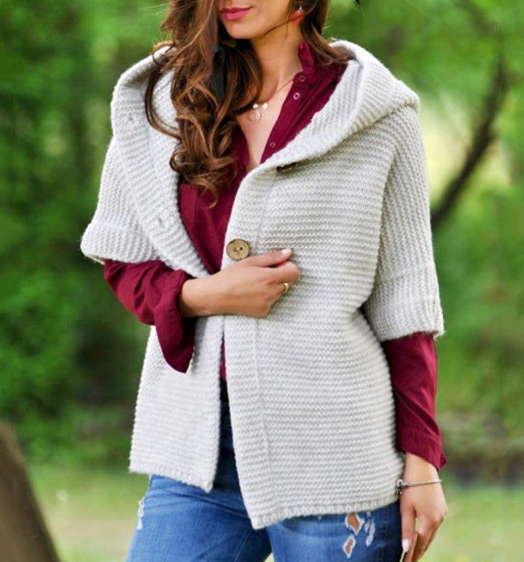 Sweater ladies fall/winter loose knit hooded sweater