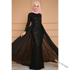 Noble Elegant Slim Slimming Sequined Ladies Gift Retro Style Long Fish Tail Dress - kinko