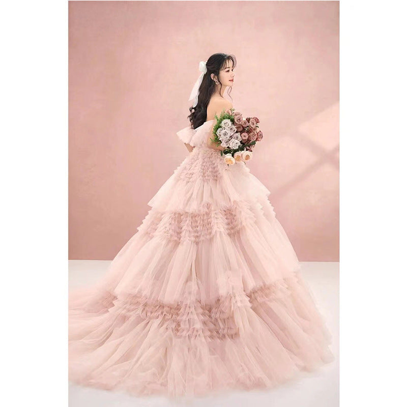 Street Photography Pettiskirt Colored Mesh Temperament Banquet Light Wedding Dress - kinko