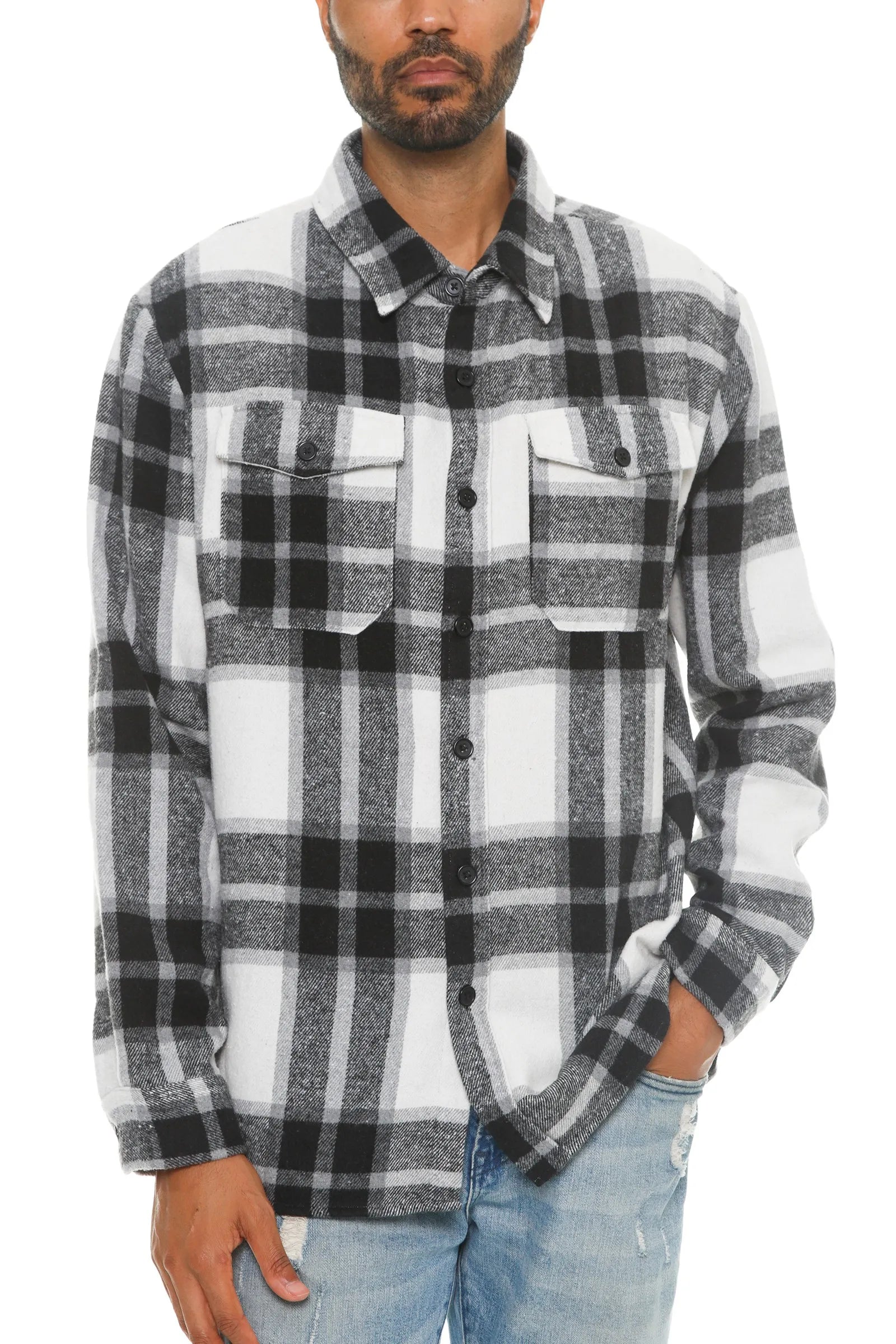 WEIV Men's Full Size Checkered Soft Flannel Shacket Plus Size - kinko