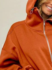 BiBi Half Zip Vintage Washed Fleece Hoodie - kinko