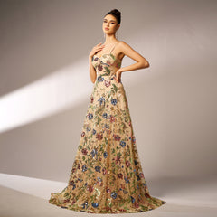 Elegant Sleeveless Sequined Suspender Evening Dress - kinko
