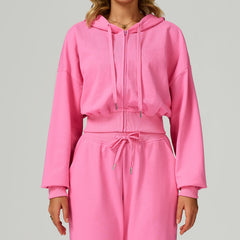 Autumn Winter Zipper Sports Sweater Hooded Casual Loose All Matching Hoodie Women Running Fitness Sportswear - kinko Global Holdings inc