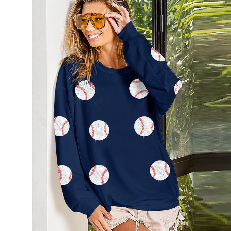 Spring Popular Baseball Sequined Sweatshirt Lazy Long Sleeve Tops Outerwear Women - kinko Global Holdings inc